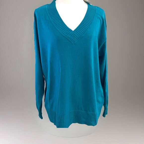 Lane Bryant Woman's V-Neck Sweater Size 14/16 Aqua Colorful Minimalist NWT - Picture 1 of 9